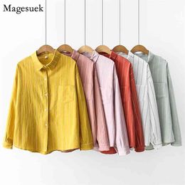 Spring Autumn Long Sleeve Loose Shirt Tops Female Striped Cotton White Blouse Shirts Casual Plus Size for Women 7617 50 210512