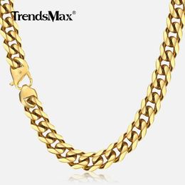 Trendsmax Herren-Edelstahlhalskette, 13 mm, 316L, 20–36 Zoll lang, goldener Kürbis, kubanische Kette, Modeschmuck, Hn112 Q0809