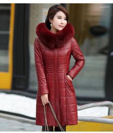 Long Leather Overcoat Winter Mother Sheepskin Coat Hooded Jacket Outerwear Thicken Warm Fur Elegant Plus Size Women Female1