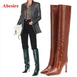 Boots Pointed Toe Crocodile Pattern Knee High Stiletto Heel Autumn And Winter Slim Straight Fashion Big Size