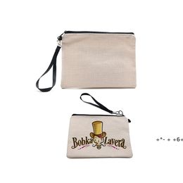 16*25cm Personalized Cosmetic Bag Favor Sublimation Credit Card Mobile Phone Bags Flax Outdoor Portable Handbag with Zipper RRE12684