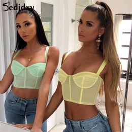 Women Summer Bustier T-shirt Tank Top Casual Camisole Sleeveless Crop Women Vest Backless Sexy Streetwear X0726