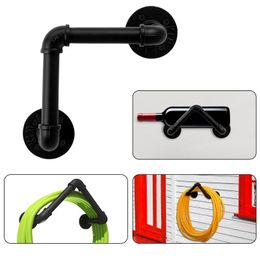 Hooks & Rails Industrial Iron Pipe Wall-mounted Garden Hose Bracket Wine Organiser Storage Hanger For Bar Kitchen Bottle Holder