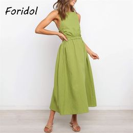 Foridol Casual Solid Black Dress Women Midi Long Loose Dress Elegant Vintage Backless Sundress New Black Harujuku Dress 210415