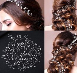 Kopfbedeckungen Vintage Silber Blätter langes Haar Vine 100 cm Hochzeitskopfzubehör Party Prom Girls Stirnbänder Brautkopfbewegungen für Haare