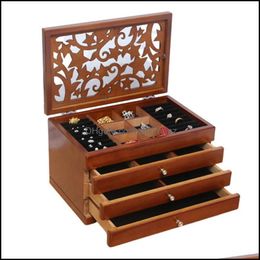 Jewellery Pouches, Bags Packaging & Display 80% S!!! 2/4 Layers Retro Wooden Der Ring Earring Box Makeup Case Organiser Drop Delivery 2021 Ewc