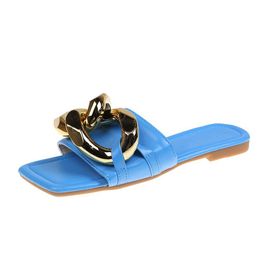 Fashion Gold Chain Women Slippers Summer Flat Heel Slides Ladies Shoes Casual Square Toe Outdoor Beach Sandal Slip On Flip Flops EE6SGSJFGJJ