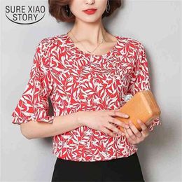 Fashion Chiffon Floral Women Blouse Shirt Summer Tops Blusas Print Feminine s 0374 40 210506