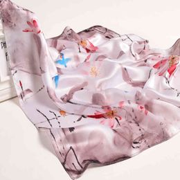 100% Square Neckerchief Women Flower Print Scarf Spring Echarpe Hangzhou Natural Silk Headscarf Handkerchief 65x65cm