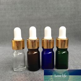 15ML Clear Glass Bottles With Dropper 1/2 OZ Amber Mini Sample Vial Essential Oil Bottle Gold Collar,White Rubber Free
