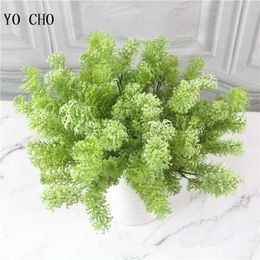 Artificial Outdoor Plant Fake Plastic Pine Grass 7 Branches Plastic Grass Outside Home Garden Office Decoration Fake Green Grass 211104