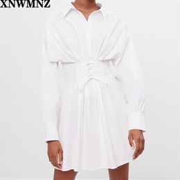 dress women vintage long sleeve waist bandage sashes poplin mini lady back zipper casual slim vestido chci es 210520
