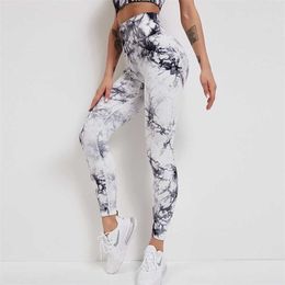 Tie Dye Seamless Legging Fitness Push Up Leggings Booty Lifting Workout Pants Gym Running Leggings 211204