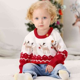 Autumn Winter Boy Girl Christmas Elk Long Sleeve Cartoon Knitted Sweater Boys Girls Sweaters For Baby Kids 210429