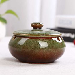 Retro Ceramic Ashtray Large Black eless Ashtray With Lid Solid Colour Ashtray For Home Decor Creative ing Accessories 210724