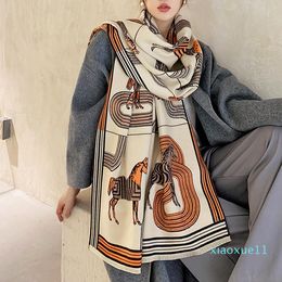 luxury- Thick Warm Winter Scarf Women Cashmere Shawl Lady Wraps Print Female Blanket Stoles 2021 New