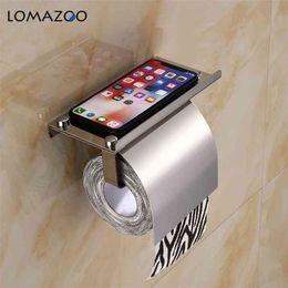 Concise Wall Mount Toilet Paper Holder Bathroom 4 Colour Fixture Stainless Steel Roll Holders with Phone Shelf With baf 210720