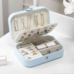 Casegrace Mini Travel Jewellery Organiser Box Storage Girl Portable PU Leather Earring Ring Necklace Jewellery 210914