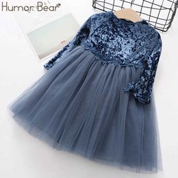 Humor Bear Long Sleeve Children Dress New Autumn Fashion Style Baby Girls Party Princess Kids Clothes Q0716