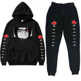 Men Sets 2 Pieces Sets Akatsuki Uchiha Ltachi Anime Tracksuit Men Women Autumn Winter Hooded Sweatshirt+Drawstring Pants Hoodie X1027