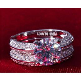 Brilliant Female Set s 2Ct Diamond Solid Platinum 950 Ring Engagement Jewellery