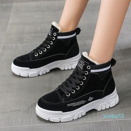 Boots Winter Women's Shoes Plus Velvet Thick Warm Cotton Heel Bottom Student High for shoes