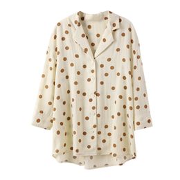 Women Apricot Red Polka Dot Notch Collar Chiffon Shirt Long Sleeve Single-breasted Loose Casual Top B0653 210514