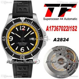 TF Superocean 44 ETA A2824 Automatic Mens Watch A17367022I1S2 Yellow Inner Black Dial Stick Number Markers Rubber Super Edition Watches Puretime A1
