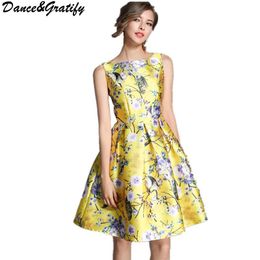 Dance&Gratify Brand Runway Ball Gown Dress 2021 Fashion Elegant Sleeveless Flower Print Party For Women Vestidos Casual Dresses