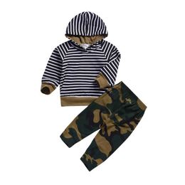 Bear Leader Autumn Baby Hooded Trousers Clothes Suit Infant Long Sleeve Striped Hoodies Top with Camouflage 2pcs Clothing Set G1023