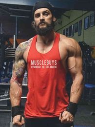 Muscleguys Brand Clothing Men Bodybuilding Fitness Tank Top Letters Print Cotton Gyms Stringer Singlets Workout Sleeveless Shirt 210421