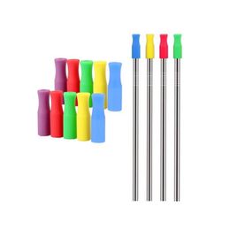 Reusable Silicone Straw Stips for 6mm Stainless Steel Drinking Straws 11 Colours Stock Food Grade Silicone Straw Tips Wholesale DH5588