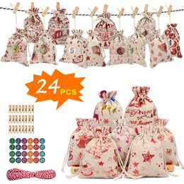 7 style Xmas Tree hanging small cloth bag Christmas-bags set Christmas decorations 24 digital sticker Countdown Calendar drawcord gift-bag T9I001500