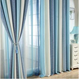 Blue Striped Printed Blackout Curtain for Living Room Modern Window Blinds for Married Room Study Room Kids Cortinas rideaux 210712