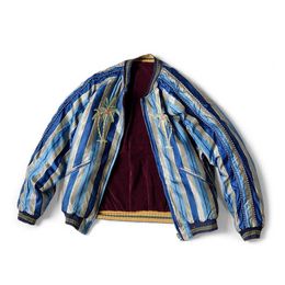 Men's Jackets 21aw Kapital Hirata Hehong coconut Rose Embroidered double-sided velvet stripe printed jacket