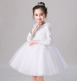 Sweet White Applique Beads Knee Girl's Pageant Flower Girl Dresses Princess Party Child Skirt Custom