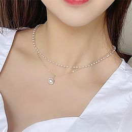 Pendant Necklaces 2021 Bohemian Style Simple Double Pearl Necklace Punk Clavicle Chain Chokers Fashion Jewelry For Women