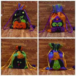 Gullig Halloween presentväska present wraps candy tote bags pumpa häxa katt flanelette barn handväskor trick eller behandla fest dekoration th0104