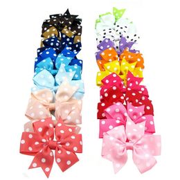 DHL300pcs Ribbon Bow Dot Girls Hairpins Colourful Children Hair Clip Boutique