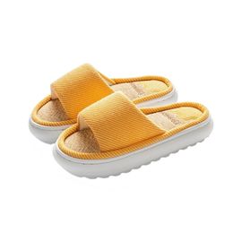 Cotton Linen Slipper Men Indoor Slipper Slides Soft Thick Sole Cartoon Design Lovers Floor Comfy Home Shoes Lady 211110