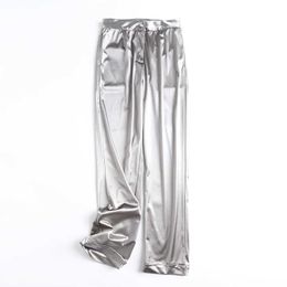2021 New Arrival Spring and summer style street solid Colour satin loose slacks for women, straight and versatile slim trousers Q0801
