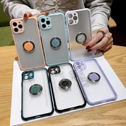 Transparent matte back TPU PC phone cases with clock ring bracket anti-drop two-in-one mobilephone bracke cellphone case For Xiaomi Iphone Huawei