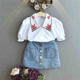 Summer Suit Girl Set Kids Clothing Top+Denim Skirt 2Pcs Children's Girls Costume For 210528