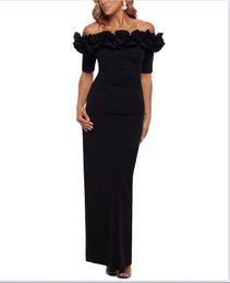 Black Spandex Luxury Evening Dress 2021 Women Elegant Bateau Long Party Female Sheath Prom Dresses