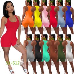 Women Rib Jumpsuit Summer Short Pants Onesies Designer Overalls Clothing Round-neck Rompers Bodycon Shorts Capris