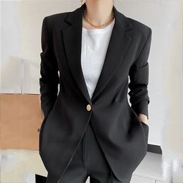 single breasted black blazer jacket women slit business office ladies coat autumn winter streetstyle 210427