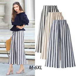 Korean Style Womens Wide Legs Pants High Waist Loose Ankle-Length Pants Womens Cotton OL Pants Large Size 6XL 8200 Q0801