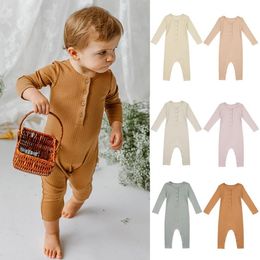 infant Rompers Button Clothes Boy Romper Long Sleeve Newborn Girl elasticity Jumpsuits pure Color Children Bodysuit Baby Boutique Clothing wear outside wmq876