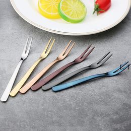 NEWEuropean Style 304 Stainless Steel Fork Creative Color Family Hotel Western Food Dessert Pick Fruit Forks 7 Colors Optional RRF11184