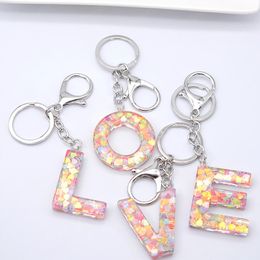 26 Initials Sequins Letters Keychains Acrylic Key Chain Rings Creative Cute Car Bag Name Alphabet Pendant Keyrings Charm Gifts